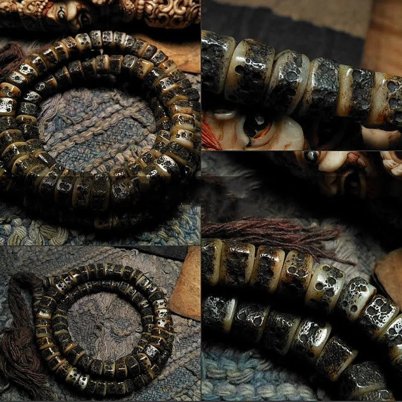 MythStone Tibetan 108 Mala Beads Yak Bone Dzi Bead The Lord of the Corpse Forest Strength Bracelet - Image 24