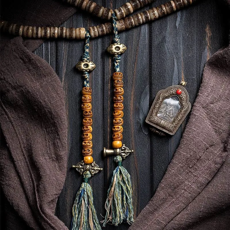 MythStone Tibetan 108 Mala Beads Yak Bone Dzi Bead The Lord of the Corpse Forest Strength Bracelet - Image 22