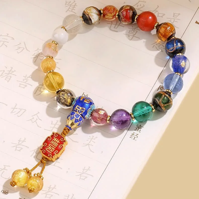 Mythstone Tibetan Colorful Incense Ash Liuli Glass Bead Om Mani Padme Hum Dorje Vajra 18 Beads Wrist Mala - Image 4