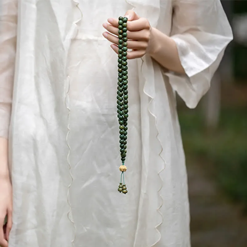 Mythstone 108 Mala Beads Green Sandalwood Boxwood Lotus Positive Bracelet - Image 13