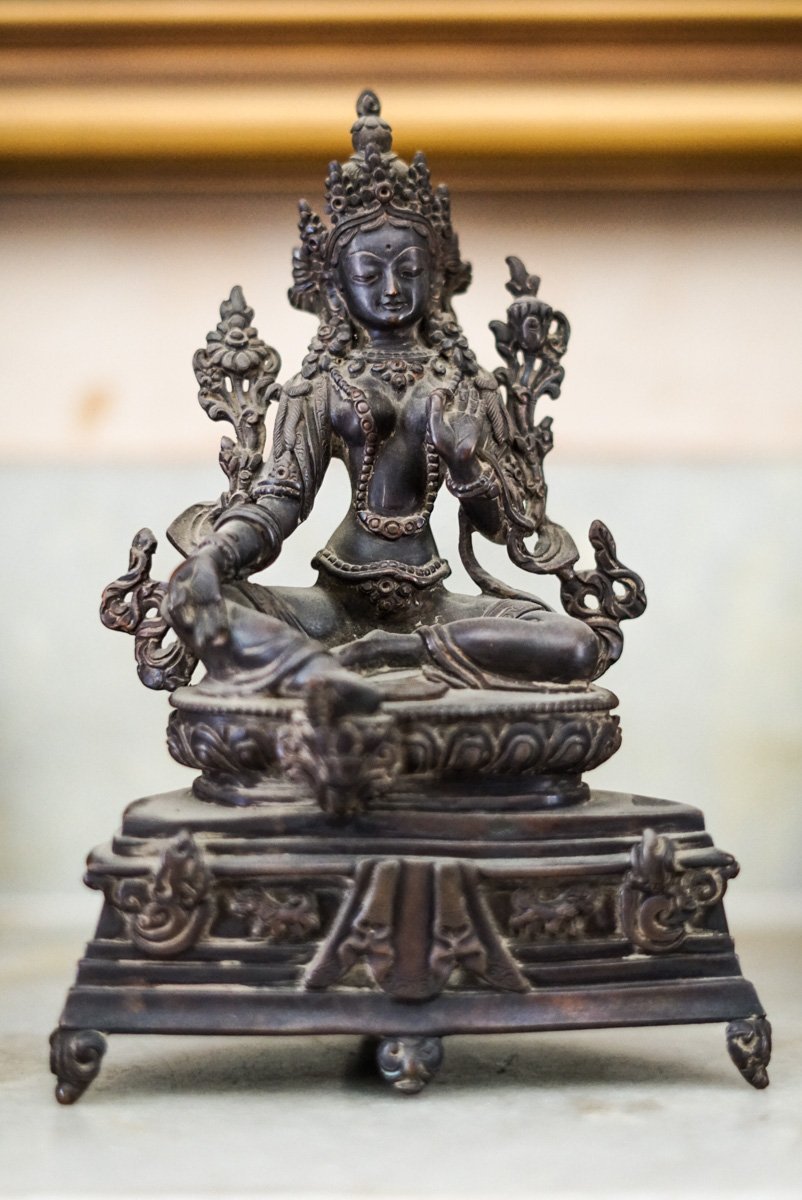 Copper Oxidized Green Tara Statue