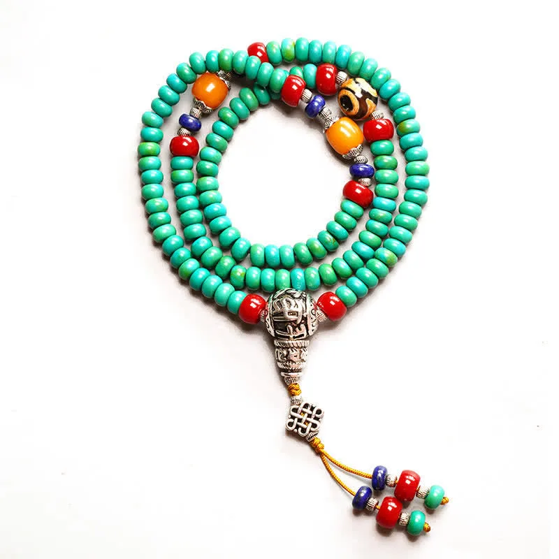 Mythstone 108 Mala Beads Tibetan Turquoise Dzi Bead Protection Bracelet - Image 12