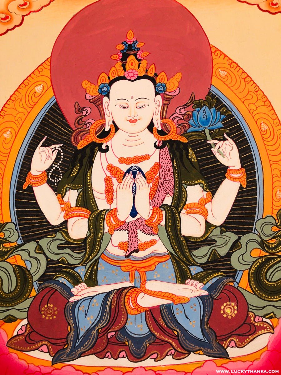 Beautiful Chenrezig Thangka Hand Painting - Image 2