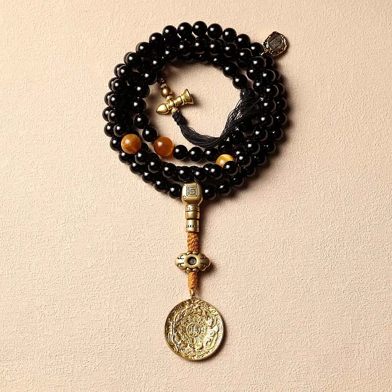 Mythstone Tibetan 108 Mala Beads Black Onyx Tiger Eye Beads Nine Palaces Bagua Protection Bracelet - Image 6