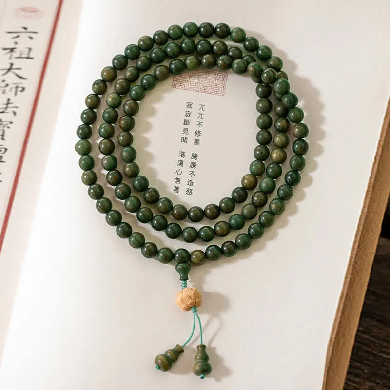 Mythstone 108 Mala Beads Green Sandalwood Boxwood Lotus Positive Bracelet - Image 12