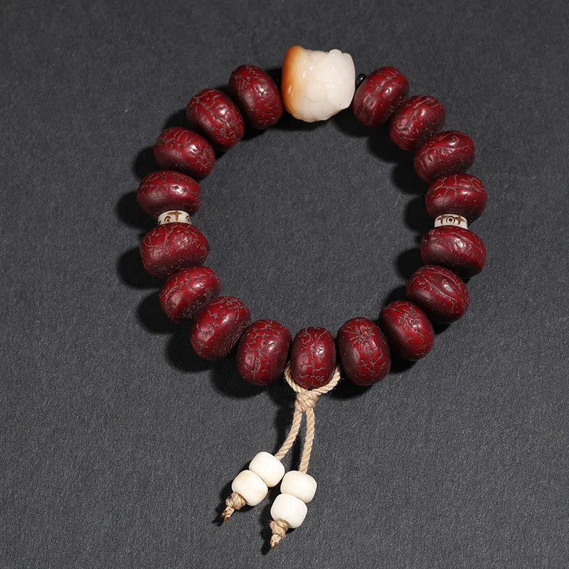 Mythstone Tibet Bodhi Seed Dzi Bead Dancing Lion Luck Bracelet Wrist Mala - Image 7
