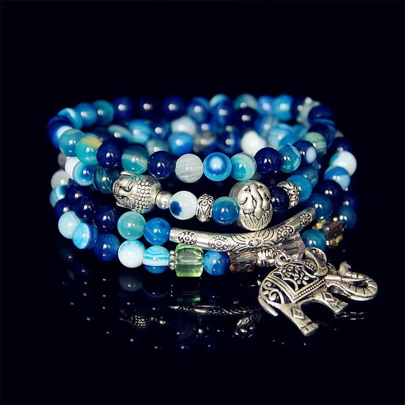 MythStone Natural Agate Silver-Plated Copper Chain Buddha Hope Bracelet
