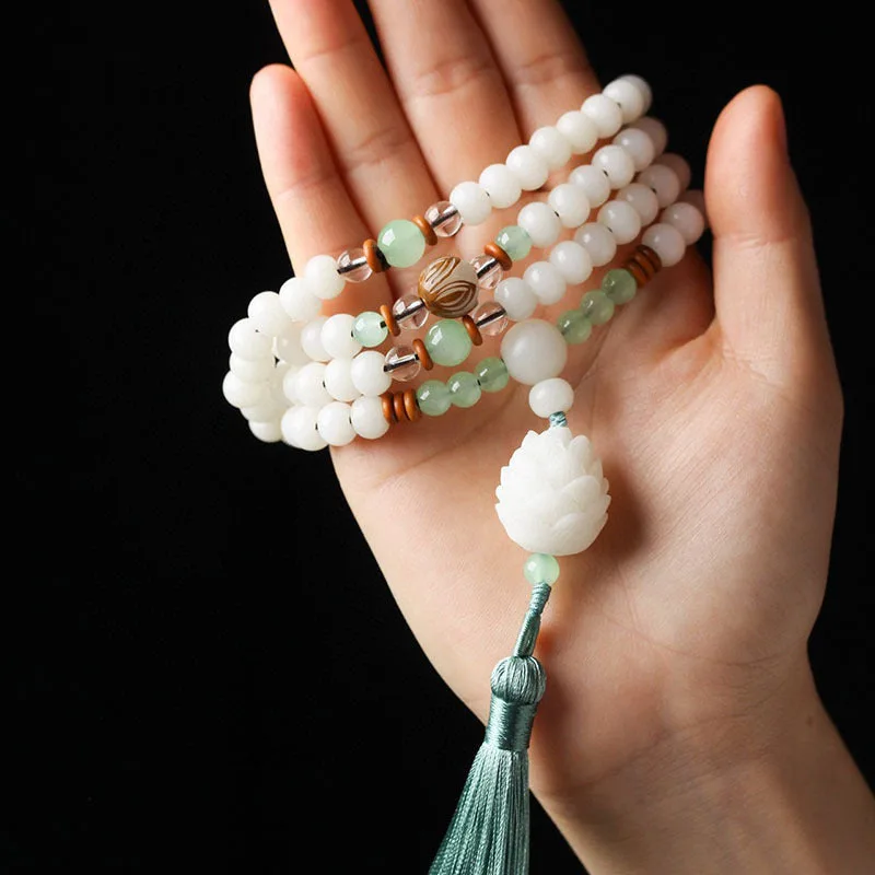 Mythstone White Bodhi Seed Mala 108 Beads Protection Bracelet - Image 4