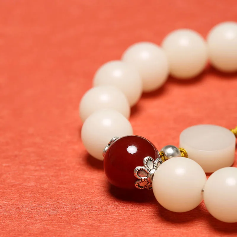 Mythstone Bodhi Seed Red Agate Black Obsidian Pink Crystal Rutilated Quartz Peace Wrist Mala Bracelet - Image 5