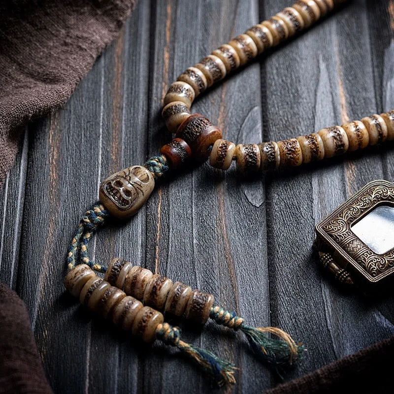 MythStone Tibetan 108 Mala Beads Yak Bone Dzi Bead The Lord of the Corpse Forest Strength Bracelet - Image 12