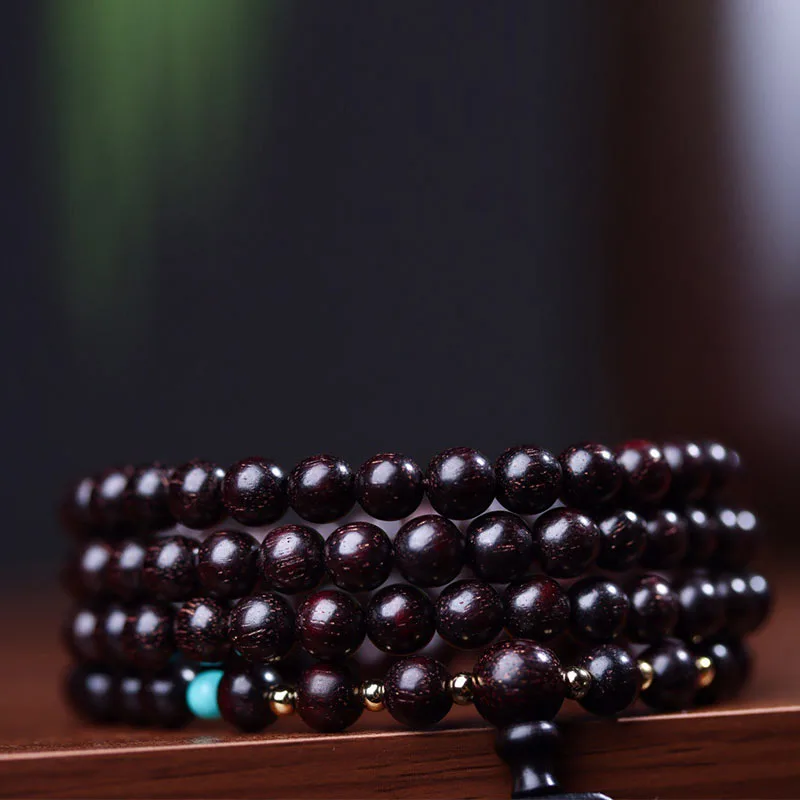 MythStone 108 Mala Beads Tibetan Small Leaf Red Sandalwood Lotus Balance Bracelet - Image 10