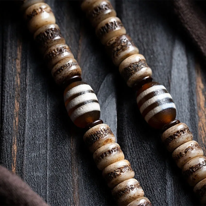 MythStone Tibetan 108 Mala Beads Yak Bone Dzi Bead The Lord of the Corpse Forest Strength Bracelet - Image 15