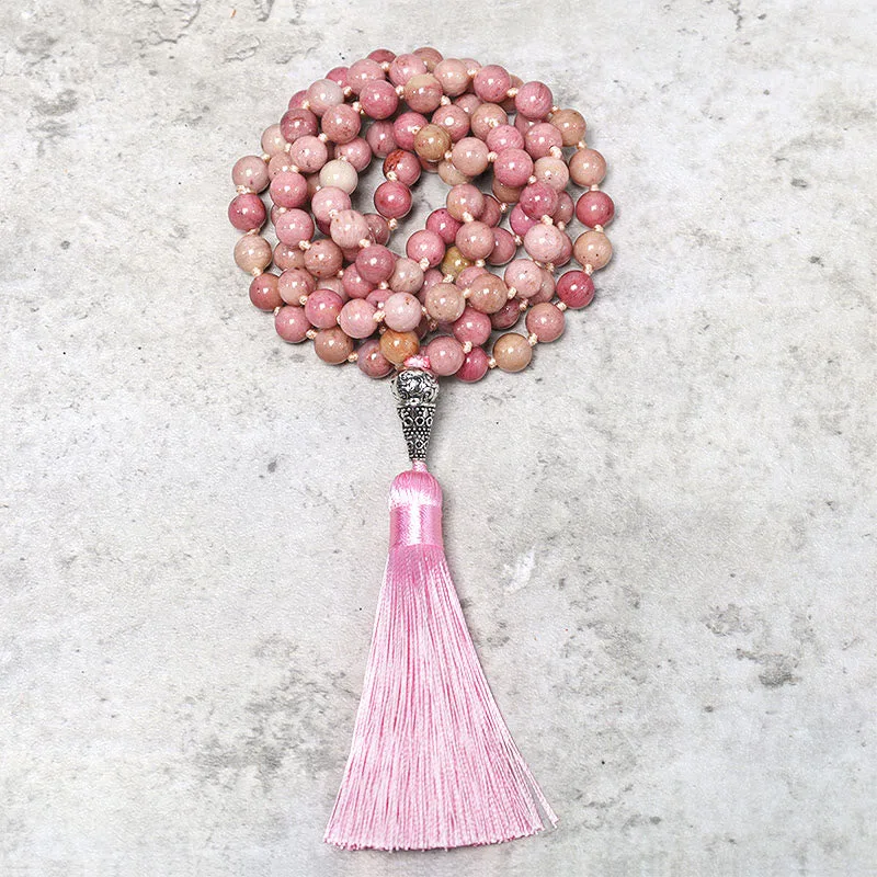 MythStone 108 Mala Rhodonite Beads Yoga Meditation Prayer Beads Bracelet - Image 4