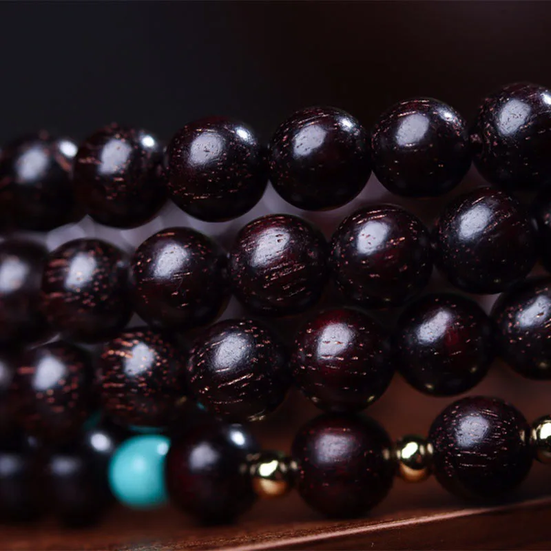 MythStone 108 Mala Beads Tibetan Small Leaf Red Sandalwood Lotus Balance Bracelet - Image 8