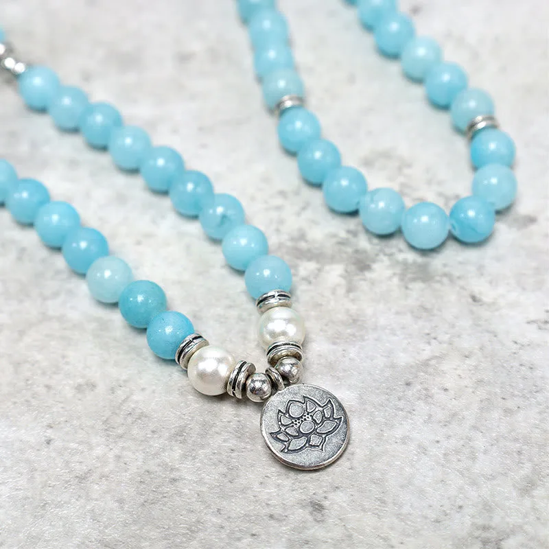 MythStone Natural Amazonite Stone Healing Lotus Mala Bracelet - Image 4