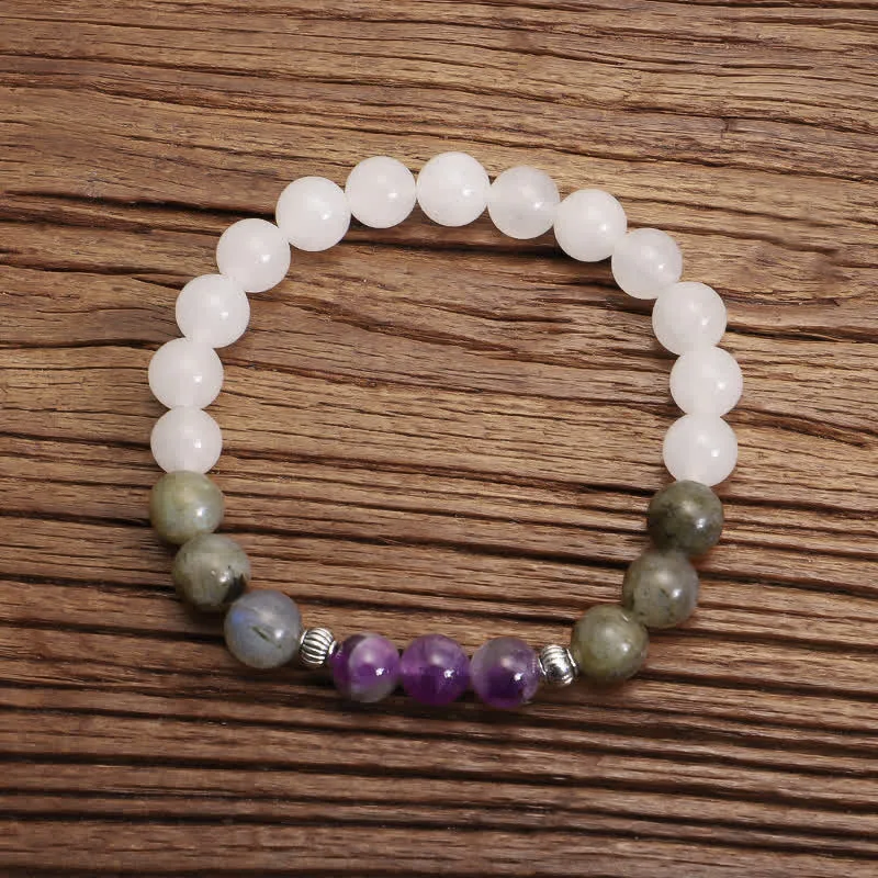 Mythstone 108 Mala Beads White Agate Amethyst Black Glitter Stone Protection Bracelet - Image 4