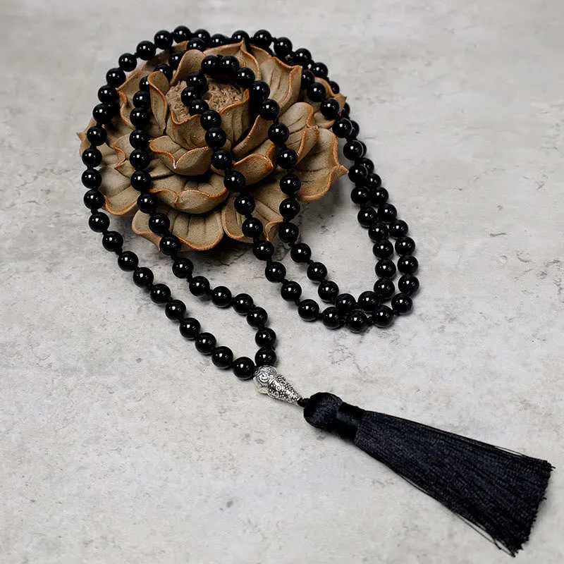 Mythstone 108 Black Onyx Mala Beads Necklace for Yoga, Meditation, and Prayer - Image 2