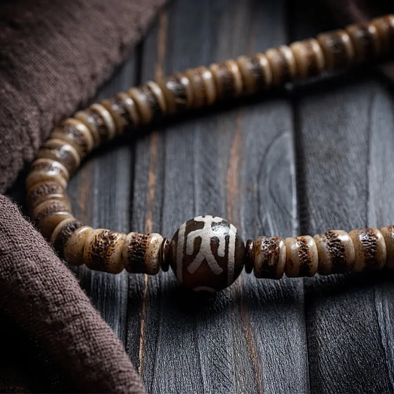 MythStone Tibetan 108 Mala Beads Yak Bone Dzi Bead The Lord of the Corpse Forest Strength Bracelet - Image 14