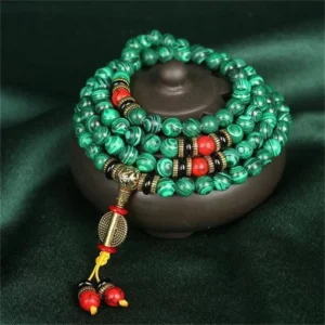 Mythstone Tibetan 108 Mala Bracelet & Necklace with Green Copper Ore Beads