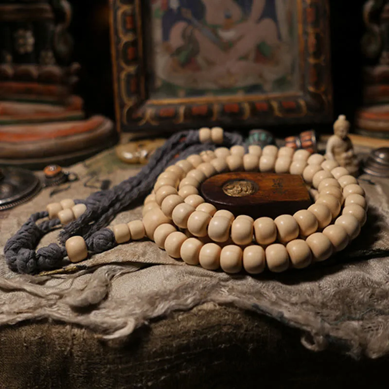 Mythstone 108 Mala Beads Abelia Biflora Wood Warding Off Evil Spirits Wrist Mala - Image 8
