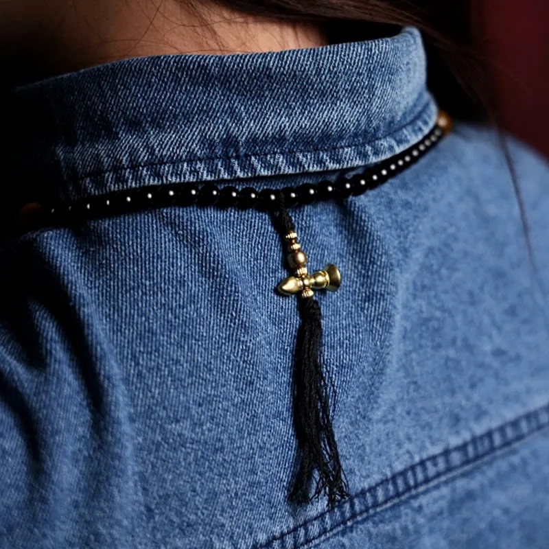 Mythstone Tibetan 108 Mala Beads Black Onyx Tiger Eye Beads Nine Palaces Bagua Protection Bracelet - Image 4