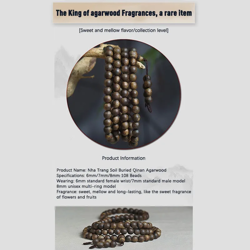 MythStone 108 Mala Beads Nha Trang Soil Buried Qinan Agarwood Balance Strength Bracelet - Image 12