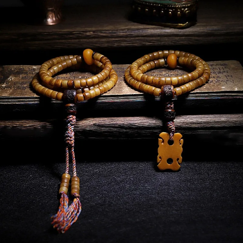 Mythstone Tibet 108 Mala Beads Yak Bone Amber Balance Bracelet - Image 2