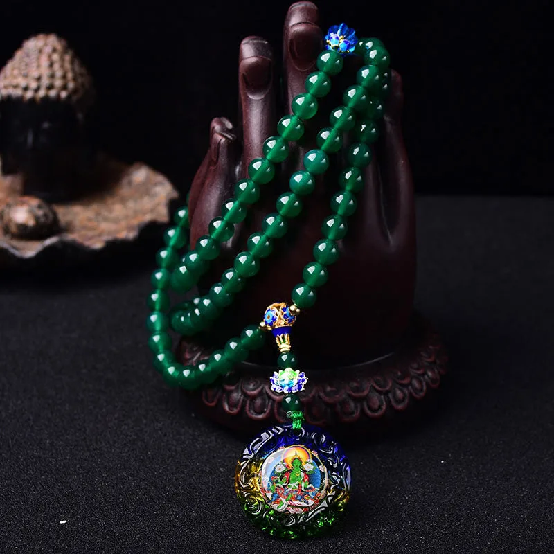 Mythstone 108 Mala Beads Natural Green Agate Bodhisattva Green Tara Manifestation Charm Bracelet - Image 3