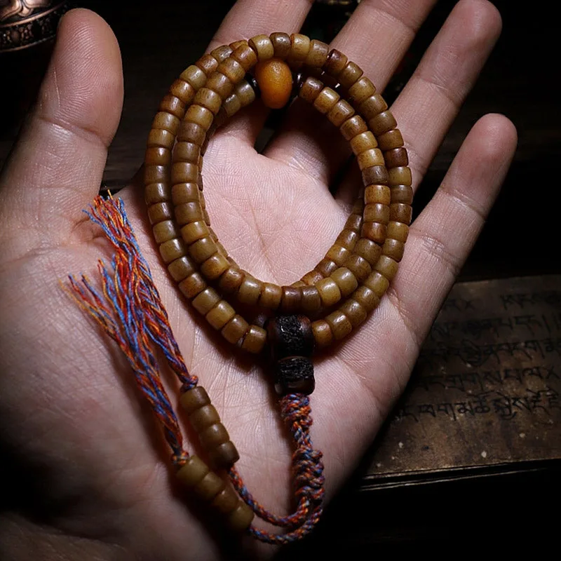 Mythstone Tibet 108 Mala Beads Yak Bone Amber Balance Bracelet - Image 9