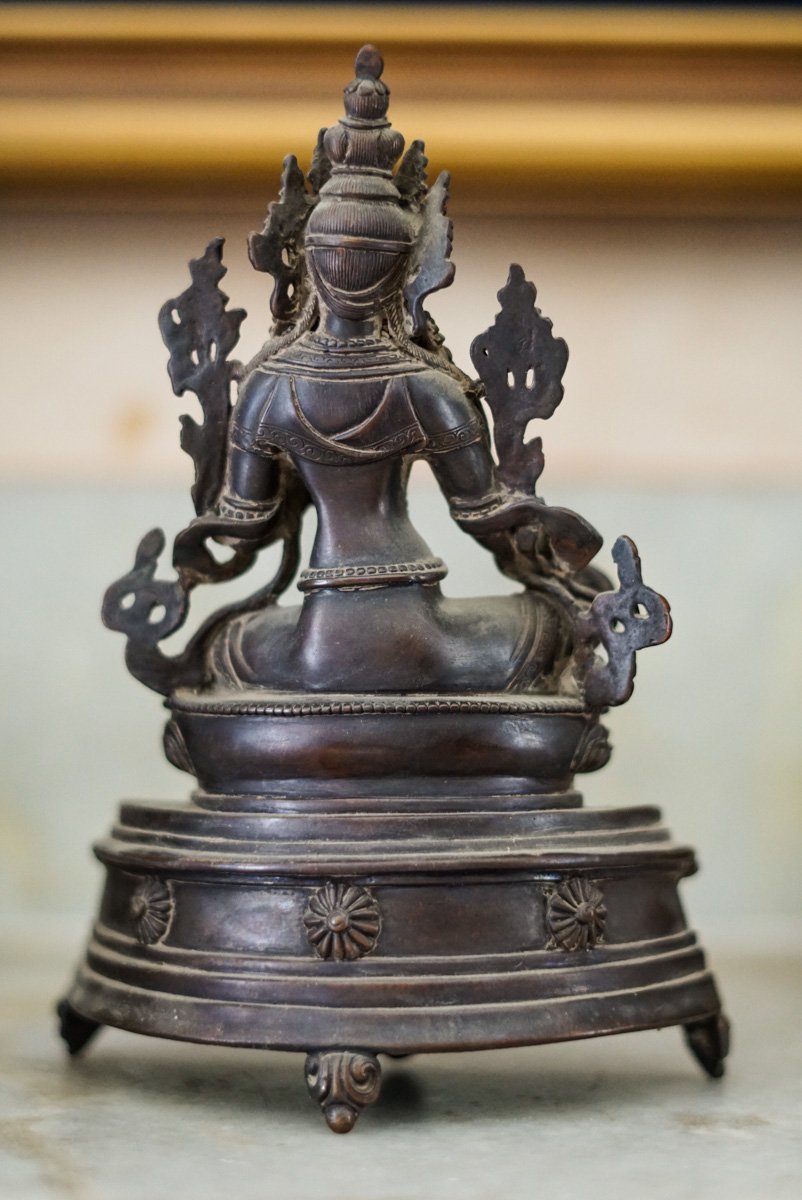 Copper Oxidized Green Tara Statue - Image 4