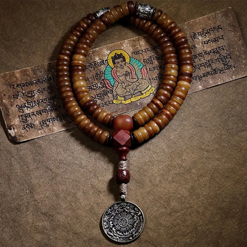 MythStone Tibetan 108 Mala Beads Yak Bone Dzi Bead PiXiu Nine Palaces Eight Diagrams Balance Bracelet - Image 10
