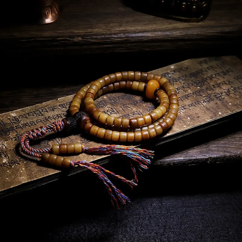 Mythstone Tibet 108 Mala Beads Yak Bone Amber Balance Bracelet - Image 13