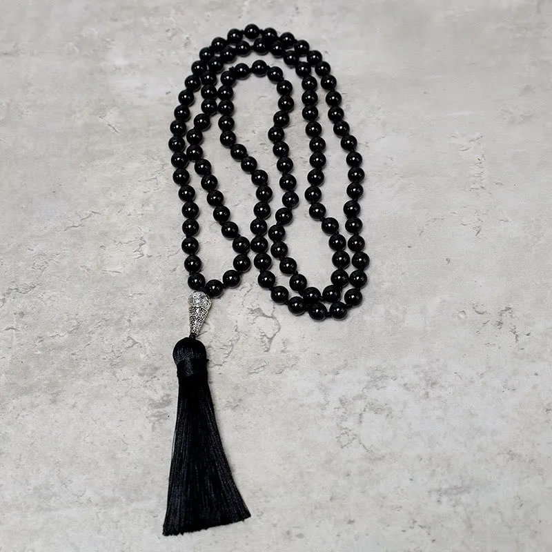 Mythstone 108 Black Onyx Mala Beads Necklace for Yoga, Meditation, and Prayer - Image 3