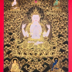 Chenrezig with 5 Dhyani Buddha Tibetan Thangka