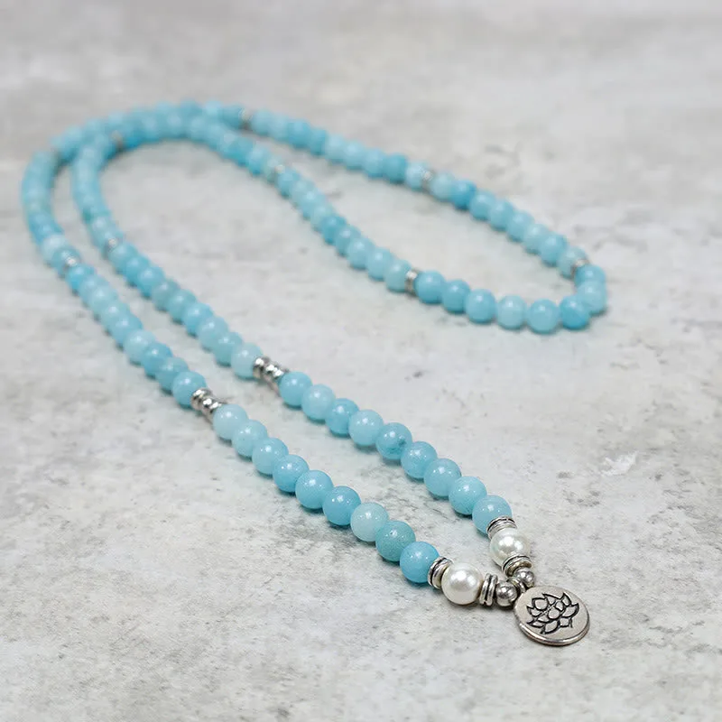 MythStone Natural Amazonite Stone Healing Lotus Mala Bracelet - Image 3