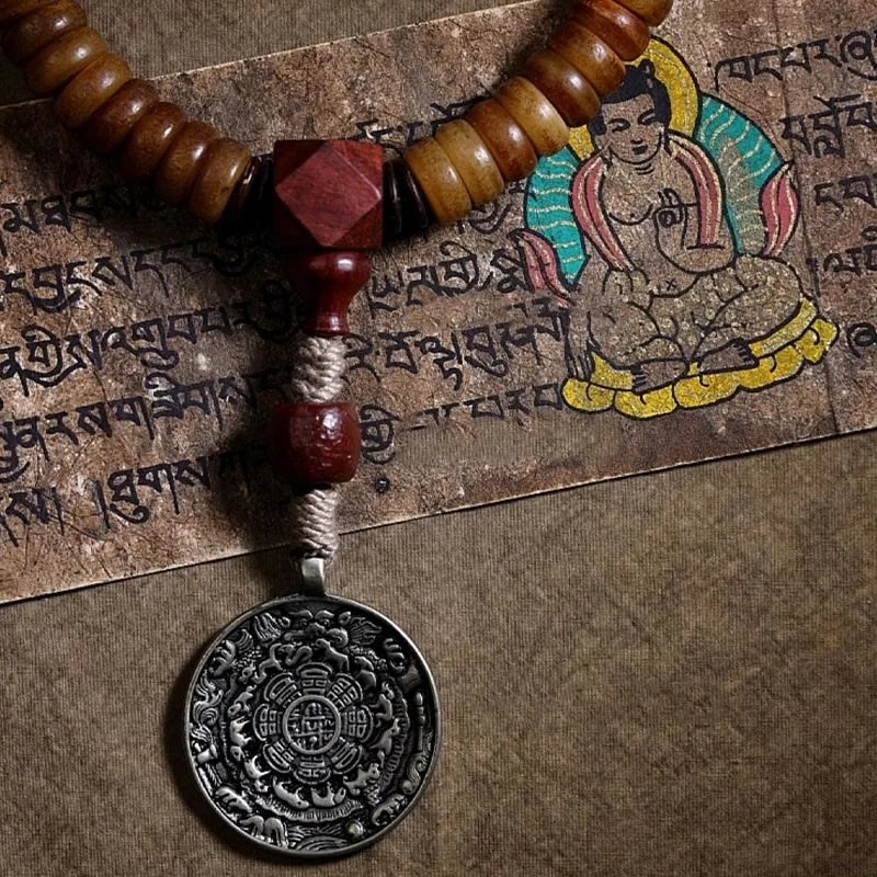 MythStone Tibetan 108 Mala Beads Yak Bone Dzi Bead PiXiu Nine Palaces Eight Diagrams Balance Bracelet - Image 11