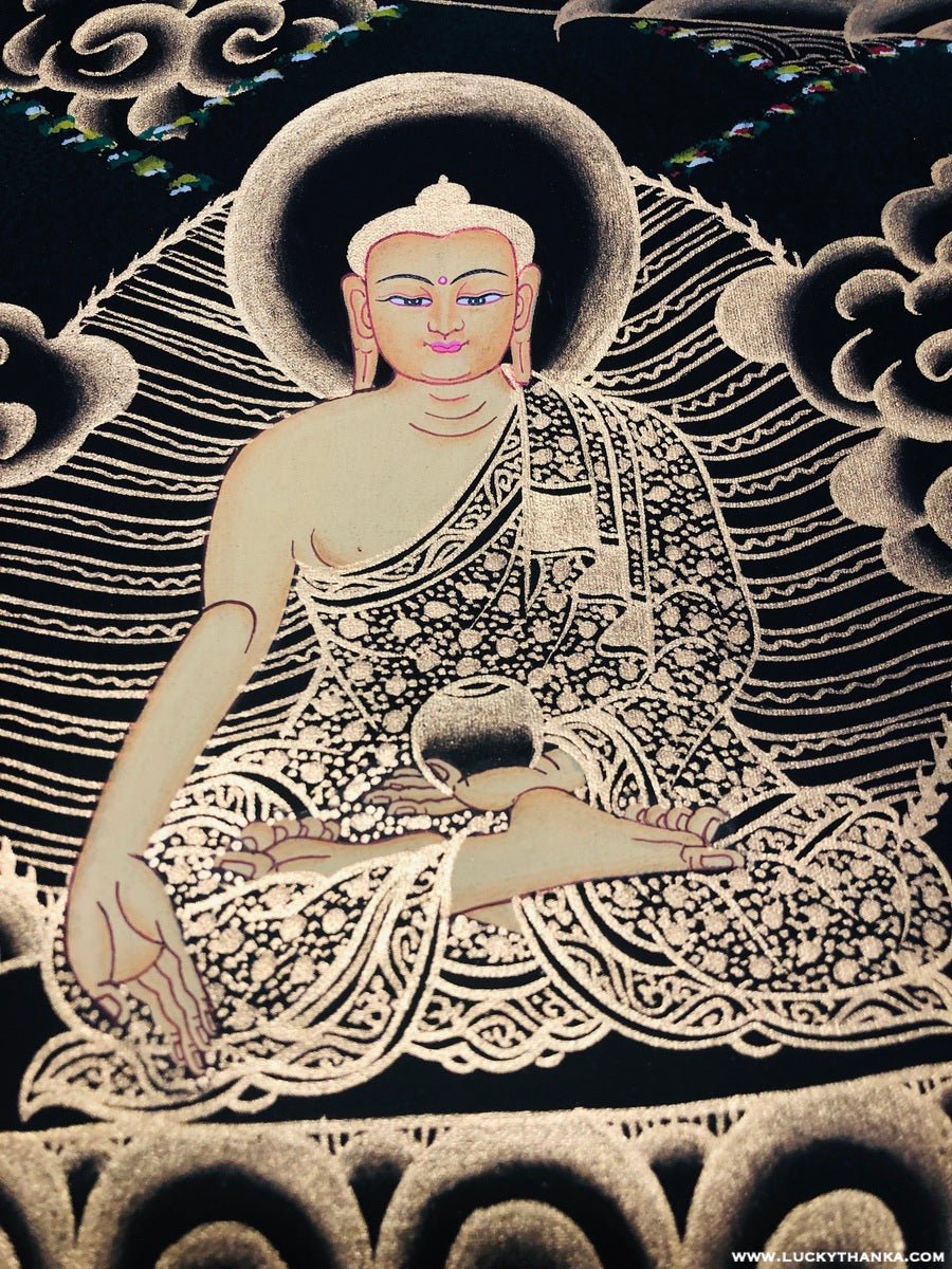 Chenrezig with 5 Dhyani Buddha Tibetan Thangka - Image 4