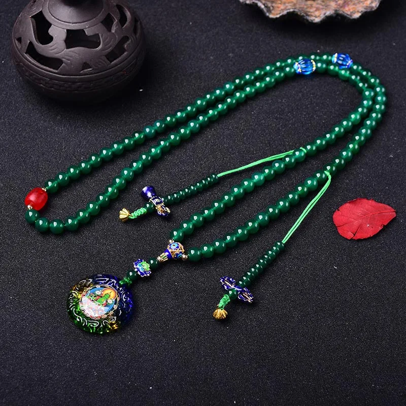 Mythstone 108 Mala Beads Natural Green Agate Bodhisattva Green Tara Manifestation Charm Bracelet - Image 4