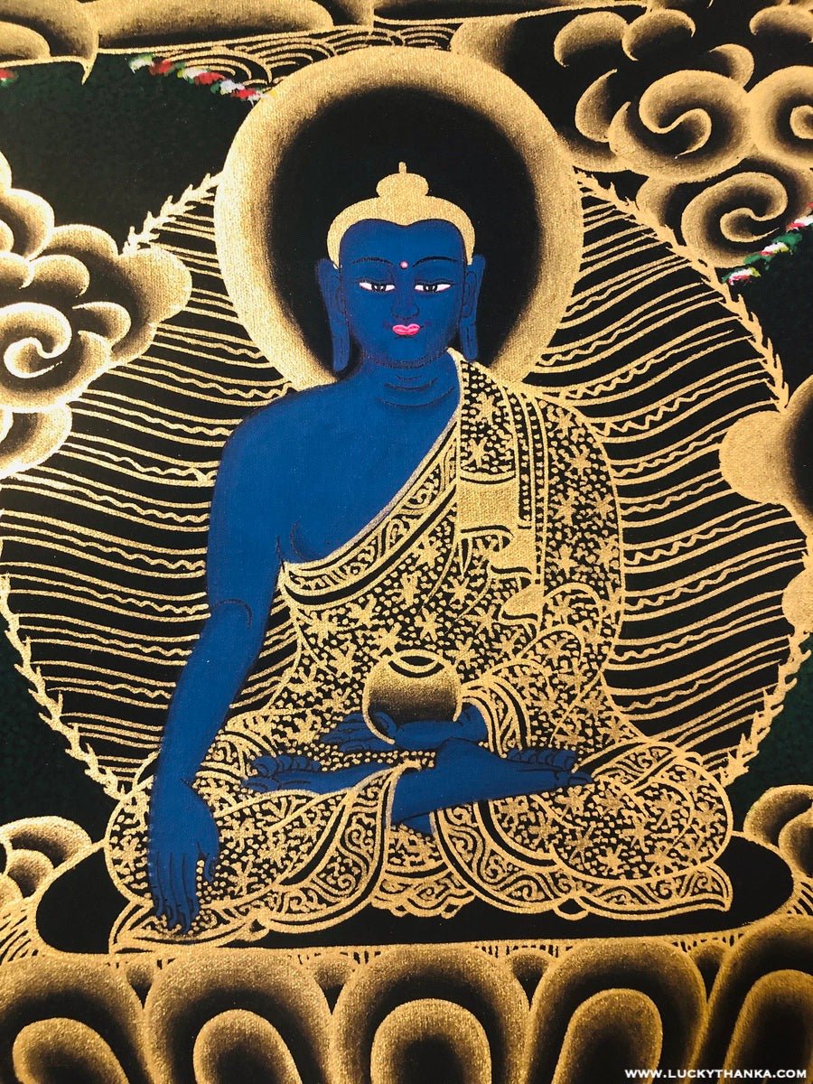 Chenrezig with 5 Dhyani Buddha Tibetan Thangka - Image 5