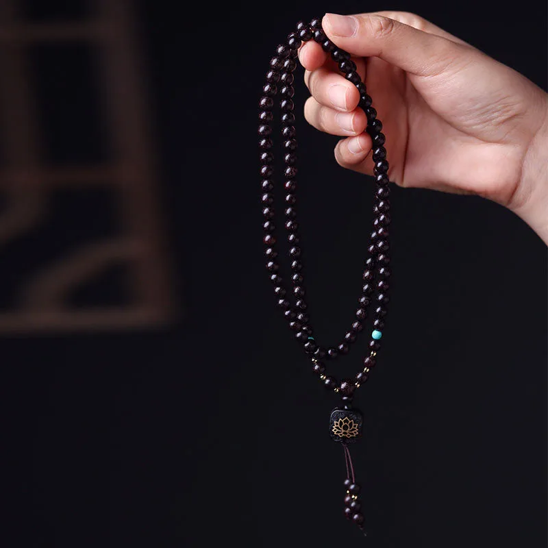 MythStone 108 Mala Beads Tibetan Small Leaf Red Sandalwood Lotus Balance Bracelet - Image 3