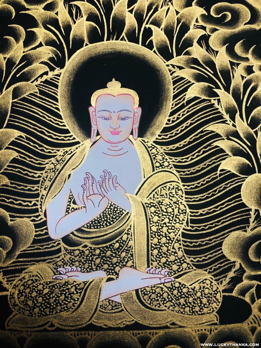 Chenrezig with 5 Dhyani Buddha Tibetan Thangka - Image 6