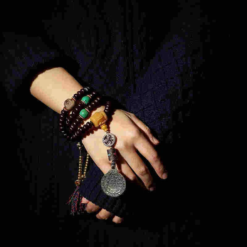 Mythstone Tibet 108 Mala Beads Purple Bodhi Seed Bagua Vajra Auspiciousness Bracelet - Image 6