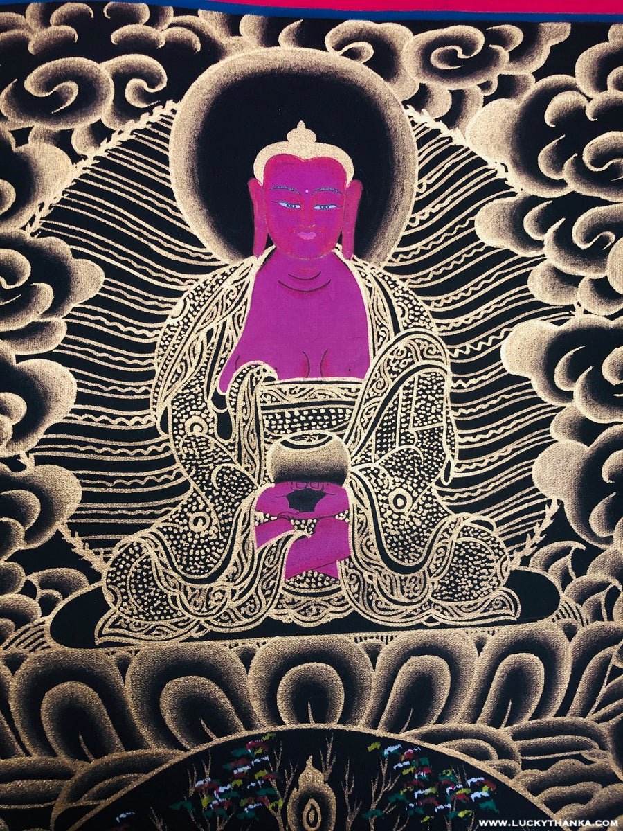 Chenrezig with 5 Dhyani Buddha Tibetan Thangka - Image 7