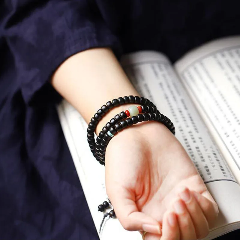 Mythstone 108 Mala Beads Agarwood Jade Strength Calm Bracelet - Image 4
