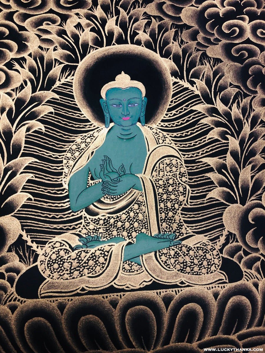 Chenrezig with 5 Dhyani Buddha Tibetan Thangka - Image 8