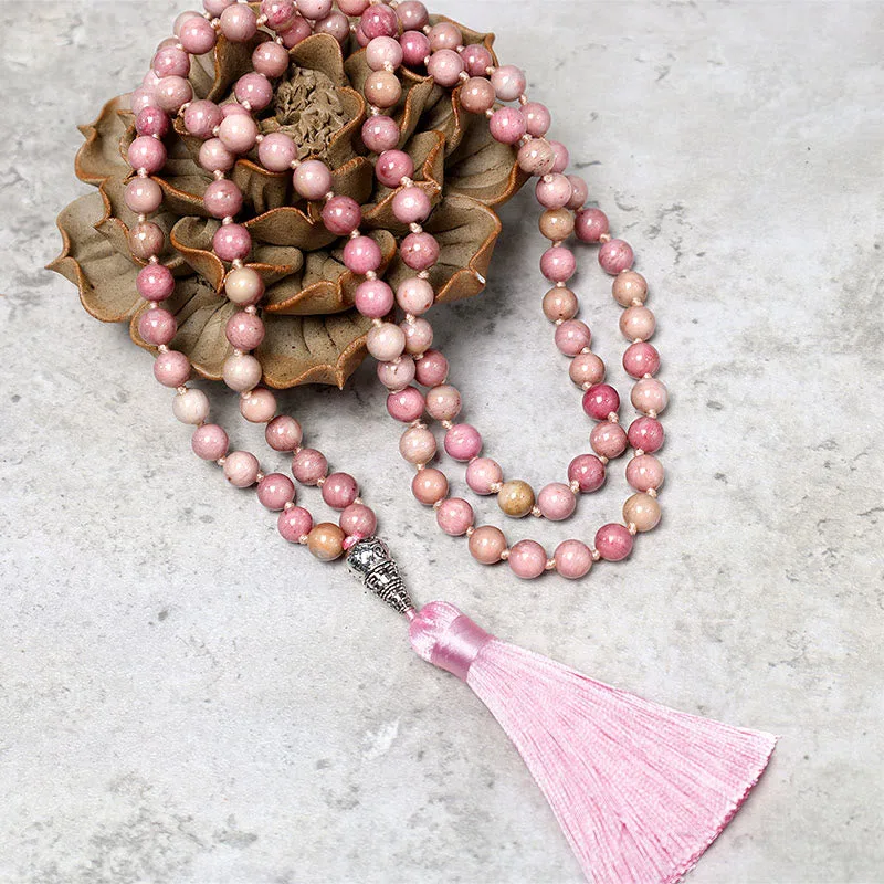 MythStone 108 Mala Rhodonite Beads Yoga Meditation Prayer Beads Bracelet - Image 2