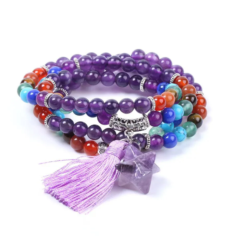 Mythstone 108 Mala Beads Rhodonite Blue Crystal Lazulite Healing Bracelet - Image 7