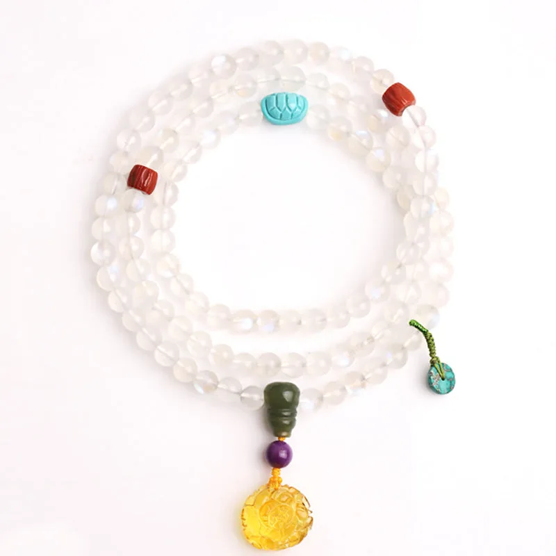 Mythstone 108 Mala Beads Moonstone Amber Lotus Turquoise Crystal Healing Bracelet - Image 8