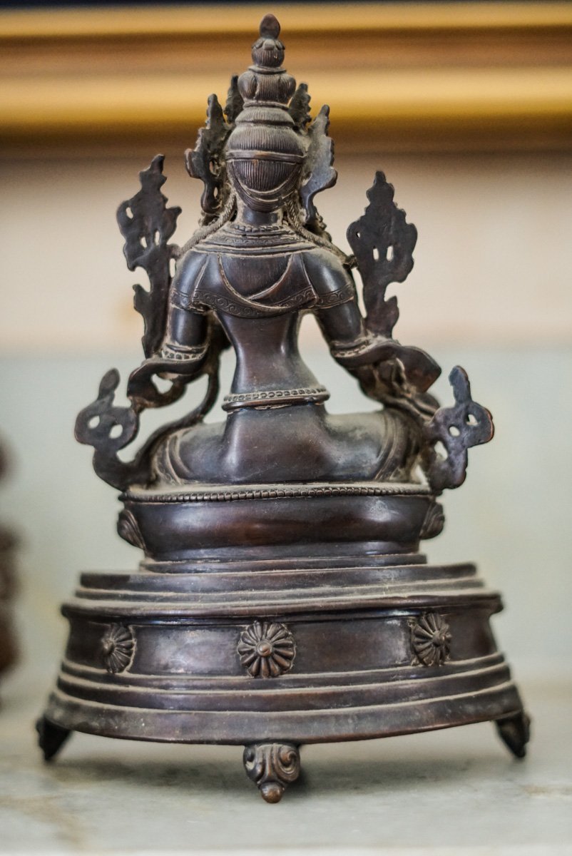 Copper Oxidized Green Tara Statue - Image 5