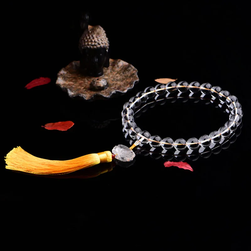 Mythstone Natural White Crystal Lotus Wrist Mala Meditation Tassels Pocket Mala Car Decoration - Image 3